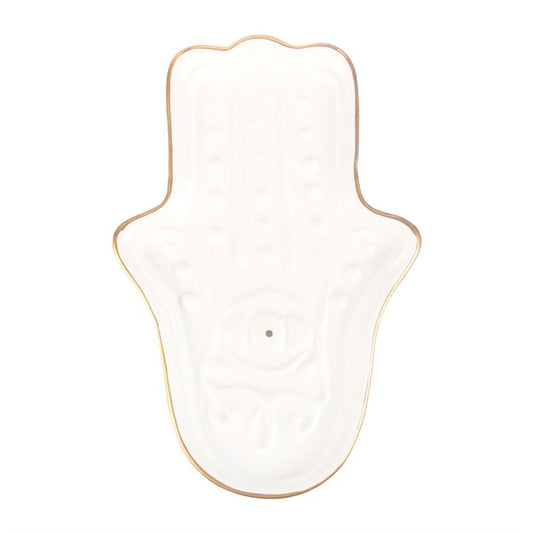 White Hamsa Hand Incense Stick Holder