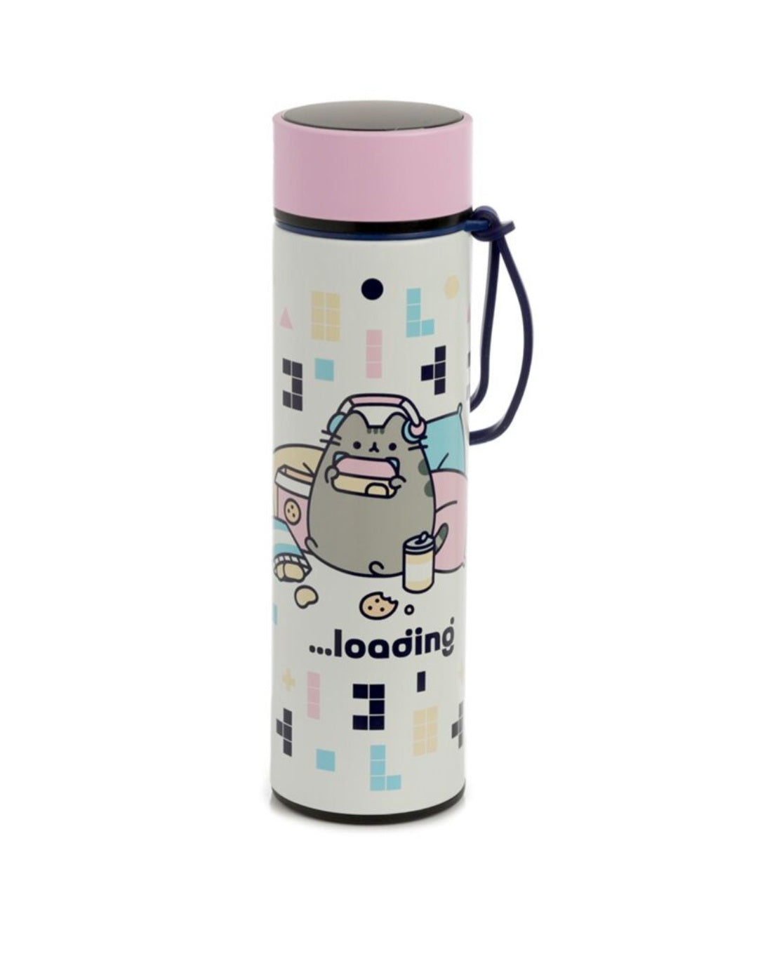 Pusheen the cat drinks bottle digital thermometer