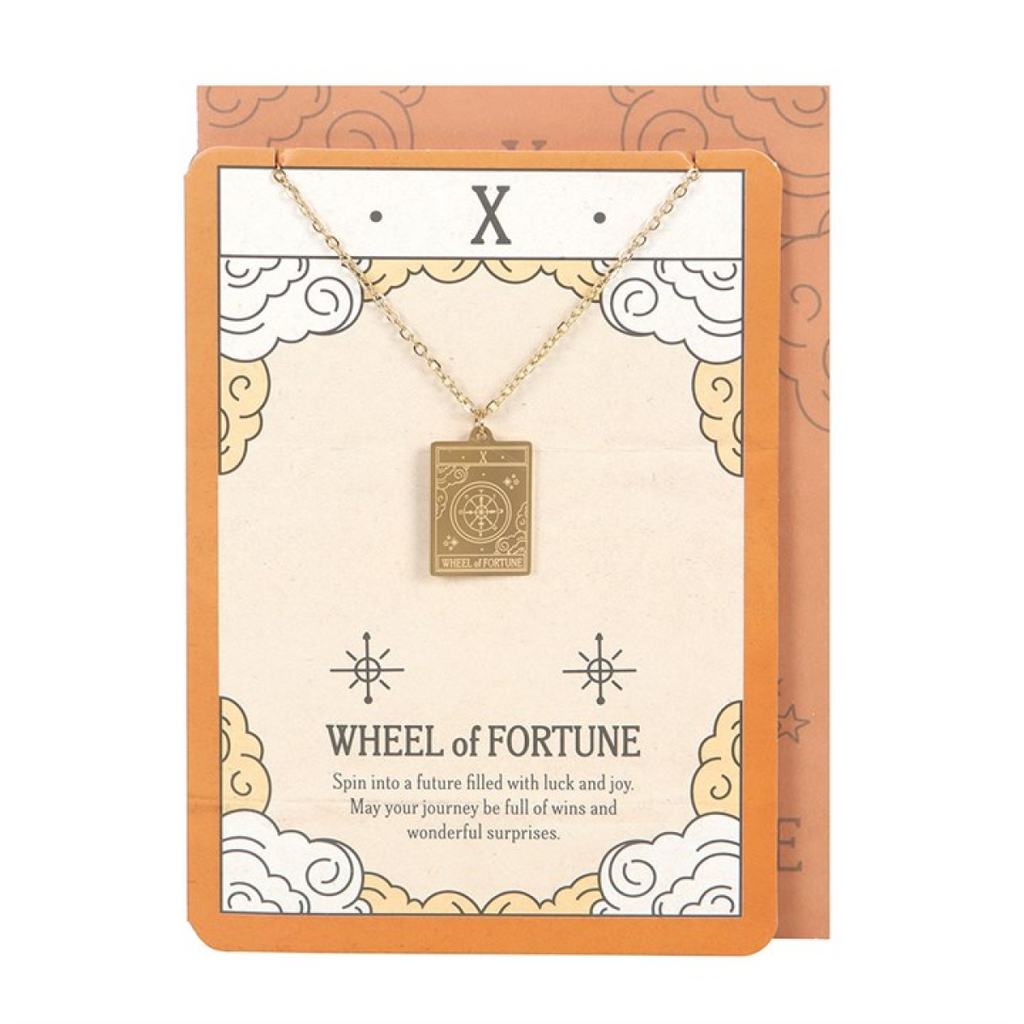 The Wheel of Fortune Vintage Tarot Necklace on Greeting Card