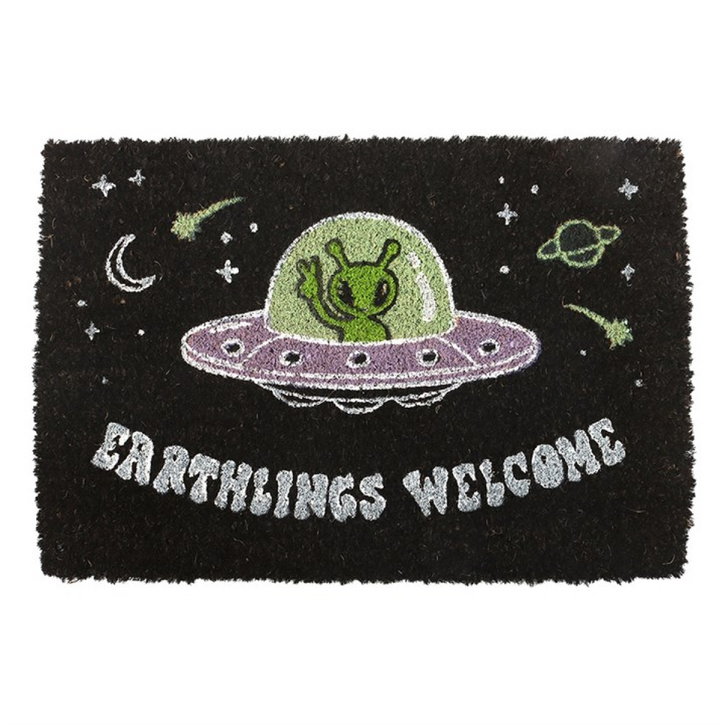 Black Earthlings Welcome Alien UFO Doormat