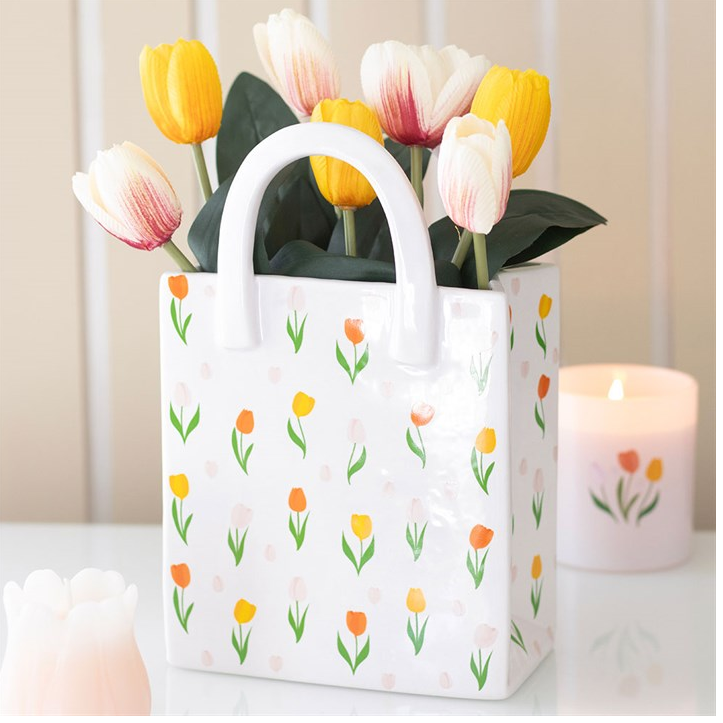 Tulip Print Ceramic Bag-Shaped Flower Vase