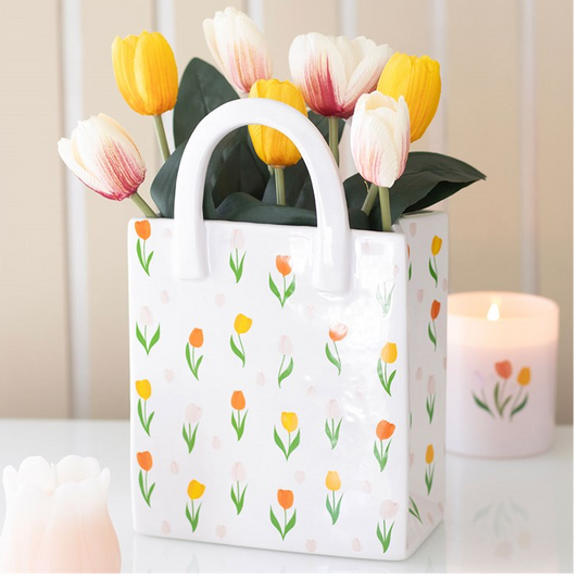 Tulip Print Ceramic Bag-Shaped Flower Vase