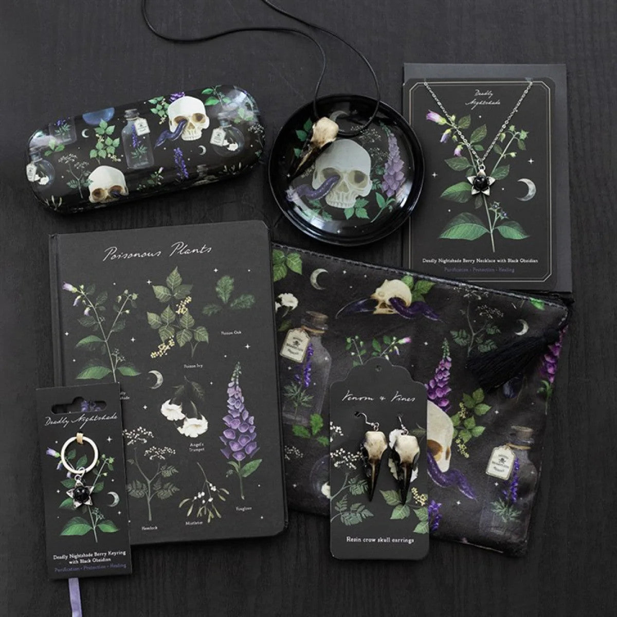 Deadly Nightshade Keyring with Black Obsidian