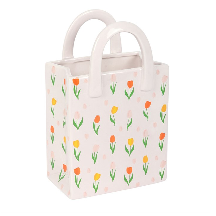 Tulip Print Ceramic Bag-Shaped Flower Vase