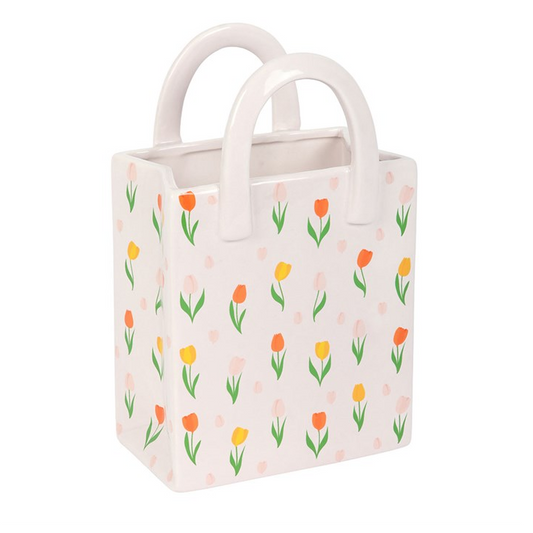 Tulip Print Ceramic Bag-Shaped Flower Vase