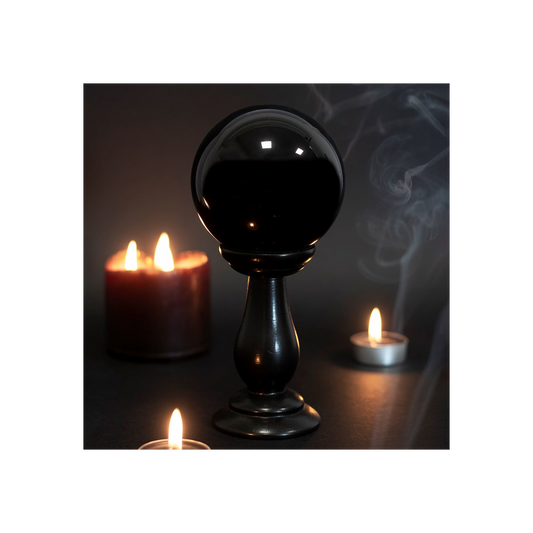 Small Black Crystal Ball on Stand