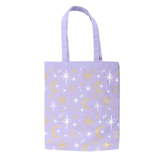 Purple Celestial Print Tote Bag
