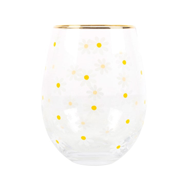 All Over Daisy Print Stemless Wine Glass