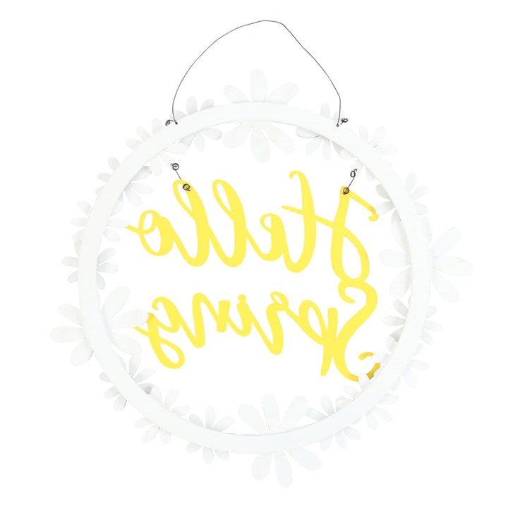 Hello Spring Hanging Daisy Wreath Decoration