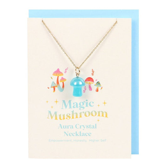 Blue Aura Mushroom Necklace Greeting Card