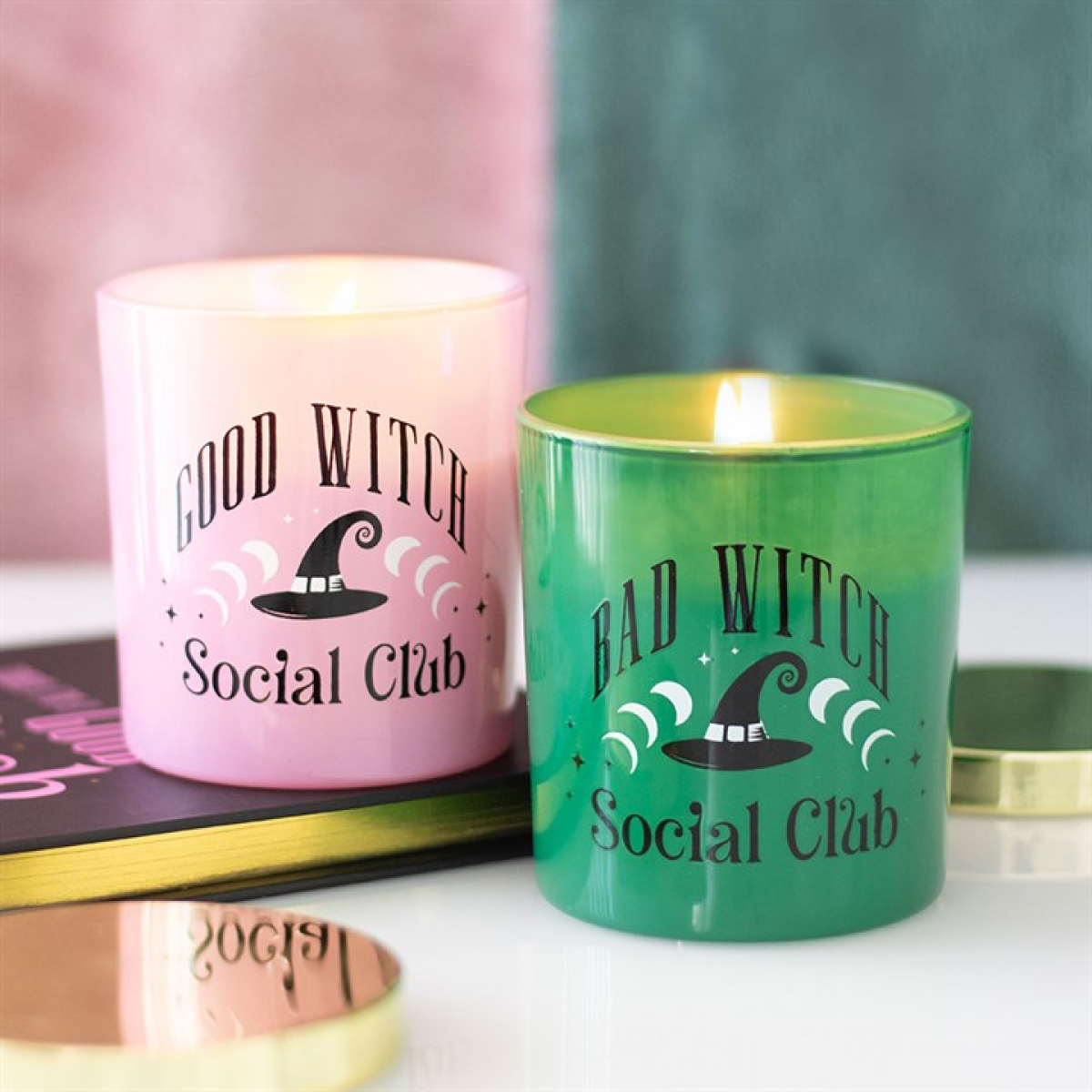 Set of 2 Good Witch and Bad Witch Scented Glass Candles