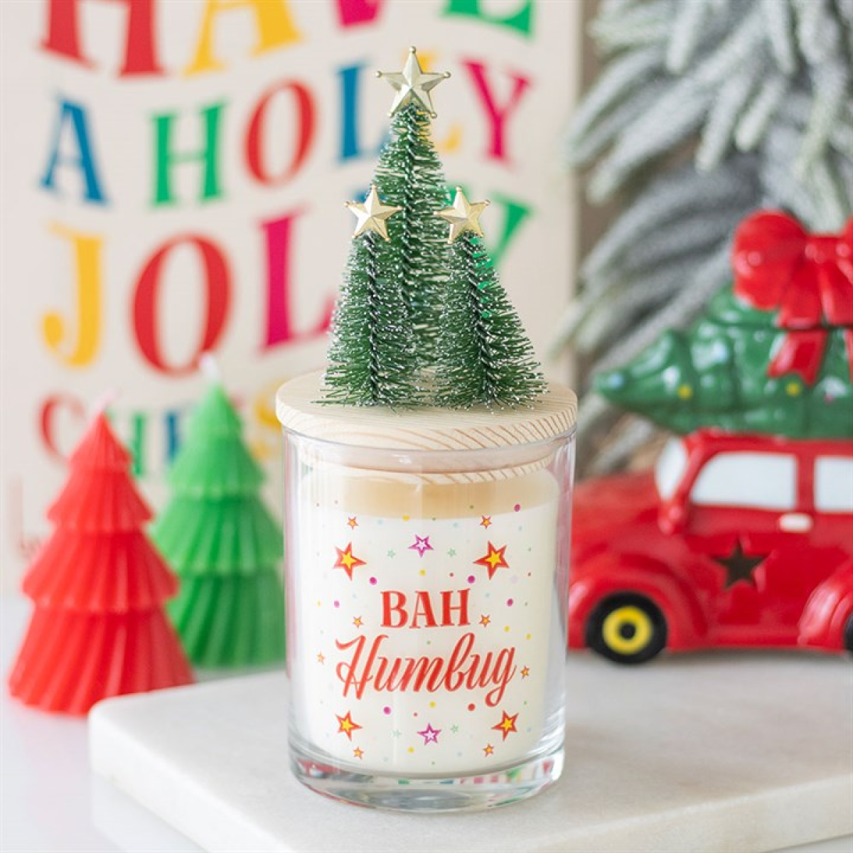 Bah Humbug Orange & Clove Glass Candle with Tree