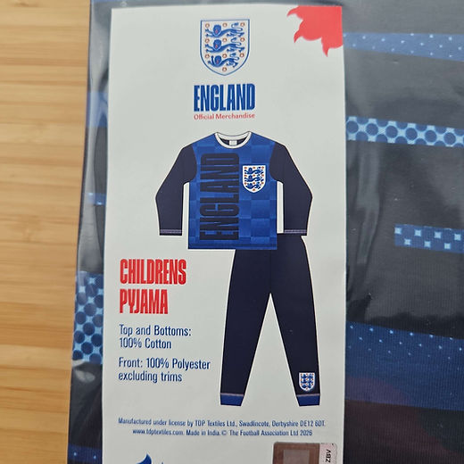 England Football pyjamas 4-10 years