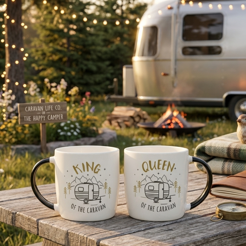 King and Queen Couples Caravan Mug Set