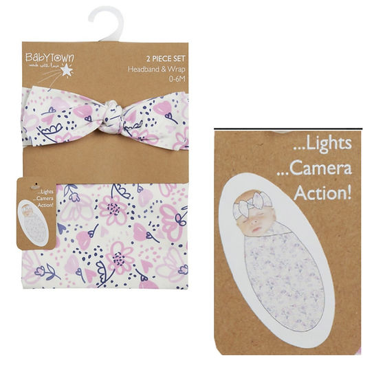 Baby Headband or Hat with a Swaddle Blanket Gift Sets – 0–6 Months