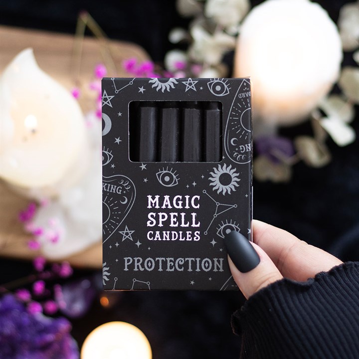 Set of 12 Black 'Protection' Spell Candles