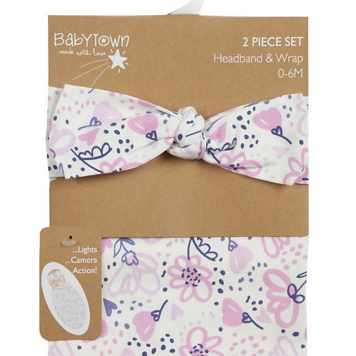Baby Headband or Hat with a Swaddle Blanket Gift Sets – 0–6 Months