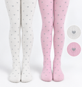 Girls’ 2 Pack Pink & Cream Heart Patterned Tights