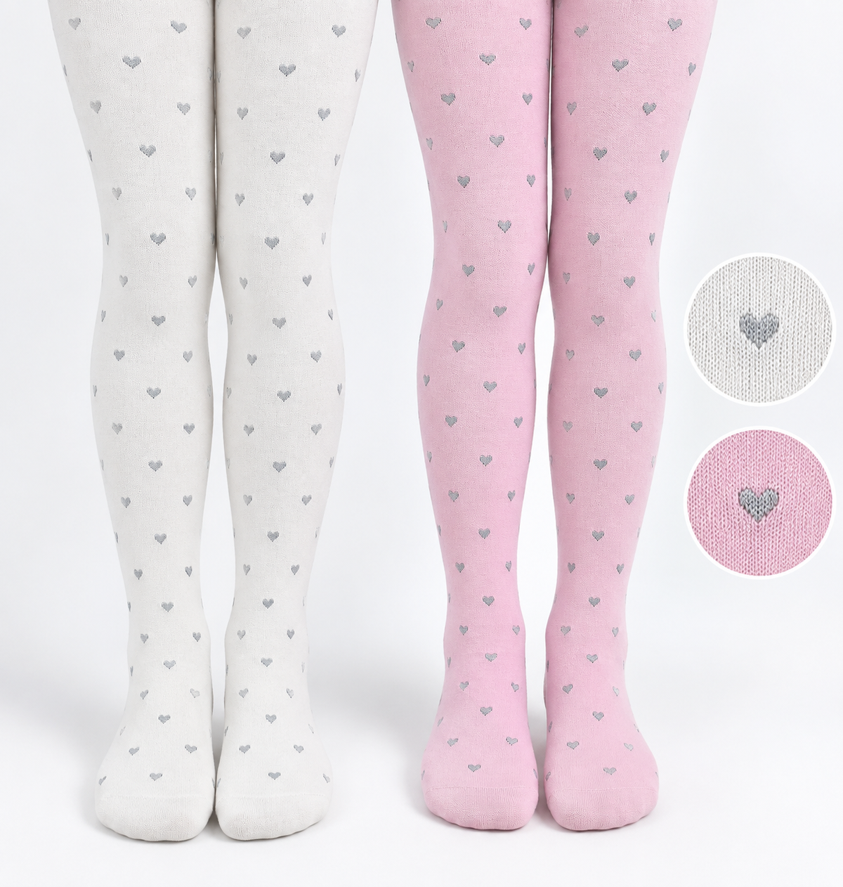 Girls’ 2 Pack Pink & Cream Heart Patterned Tights