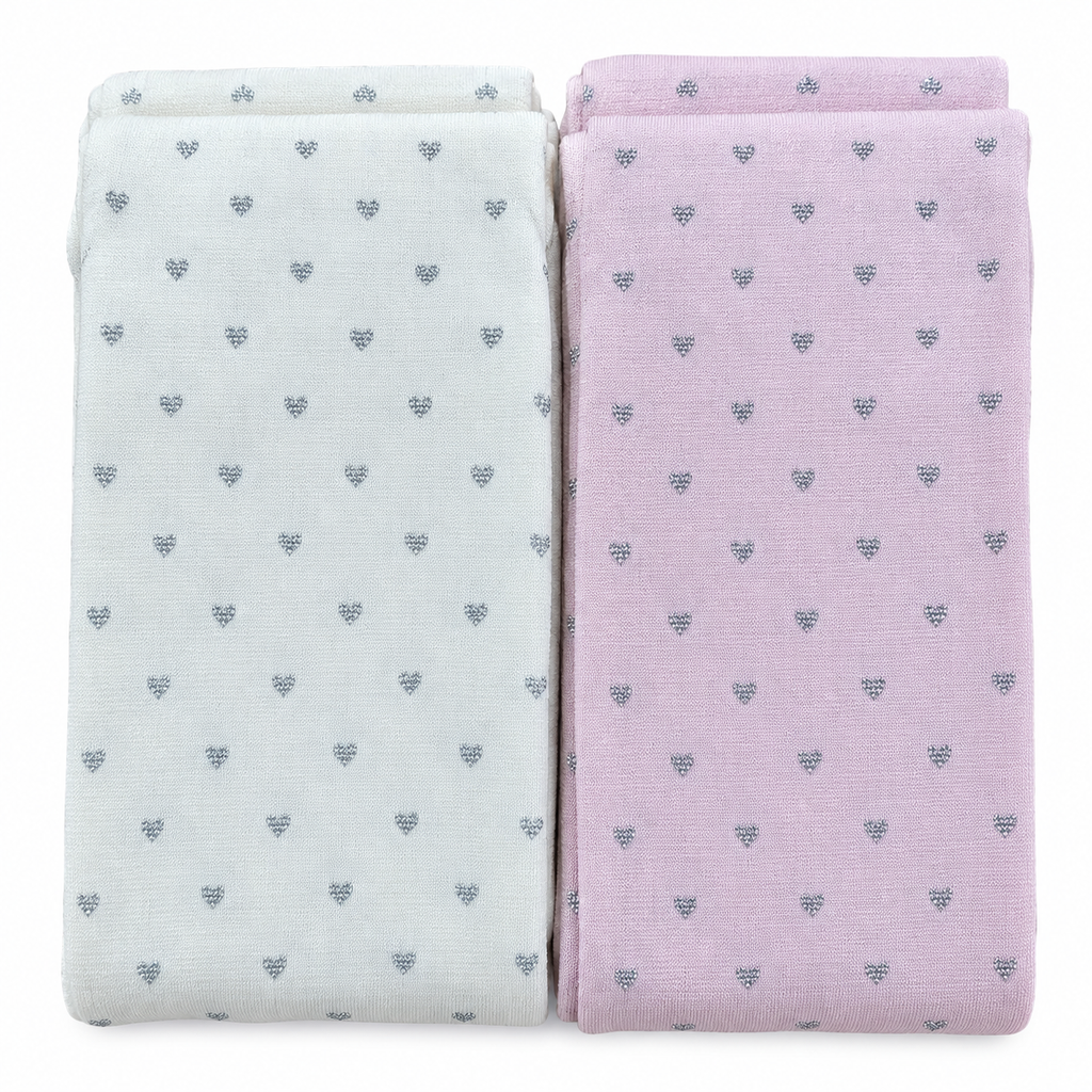 Girls’ 2 Pack Pink & Cream Heart Patterned Tights